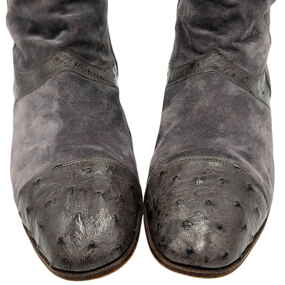 Vintage Mauri Exotic Ostrich and Suede Gray Dress Shoes Mens 8.5 Ankle Zip Boots - Picture 2 of 16